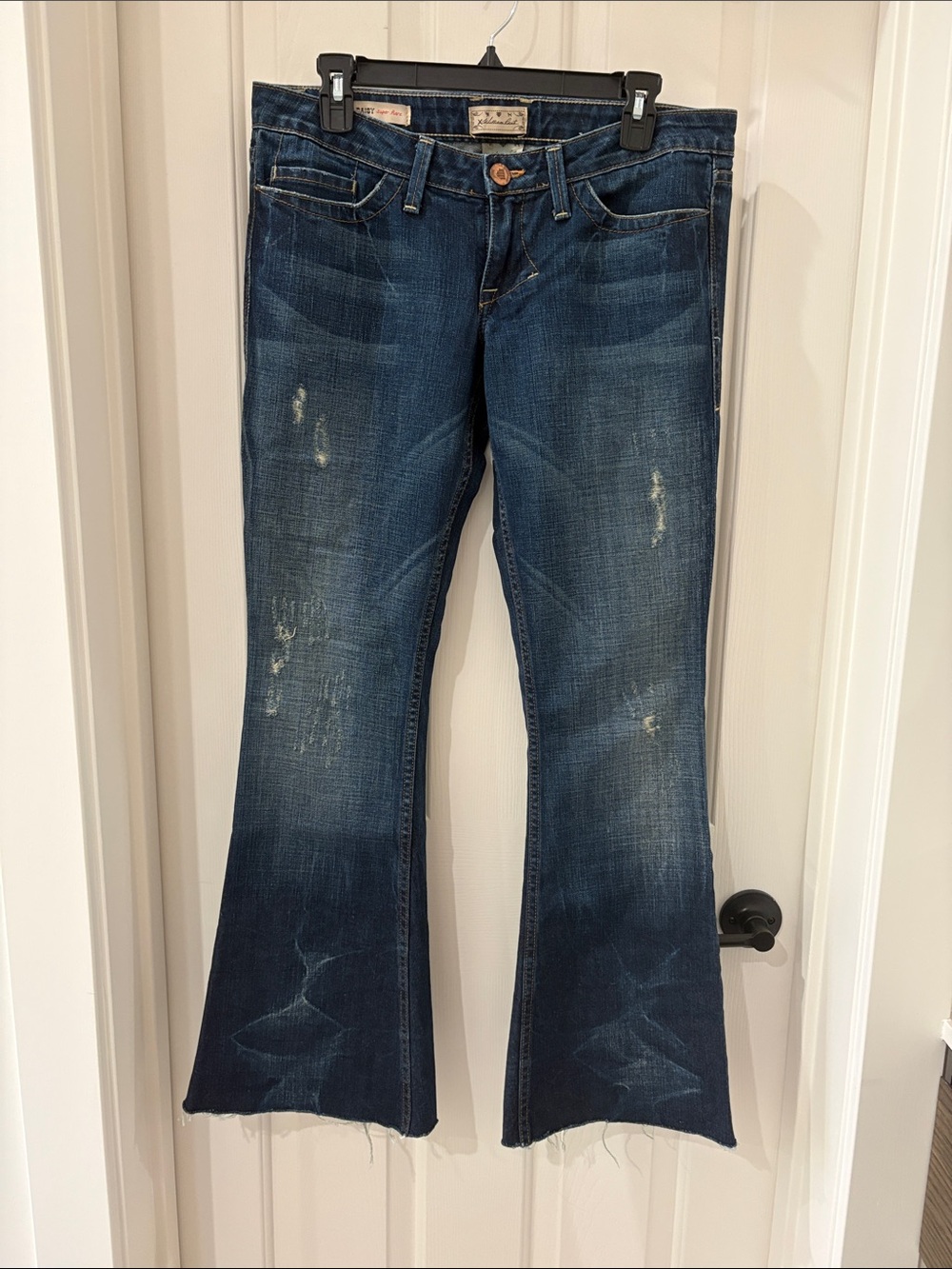 William Rast Indigo Distressed Daisy Super Flare Jeans 29